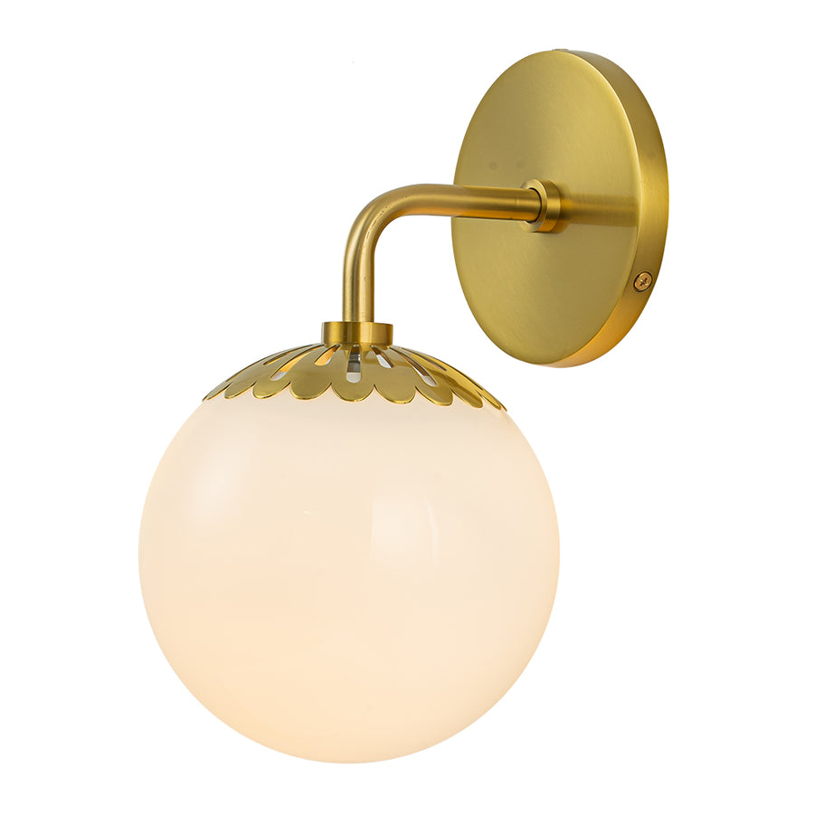 Brass 1-Light Flower Opal Glass Globe Wall Lamp