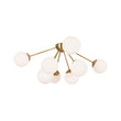 Load image into Gallery viewer, Brass 8-Light Milky Glass Globe Sunburst Semi Flush Mount
