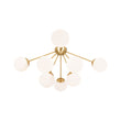 Load image into Gallery viewer, Brass 8-Light Milky Glass Globe Sunburst Semi Flush Mount
