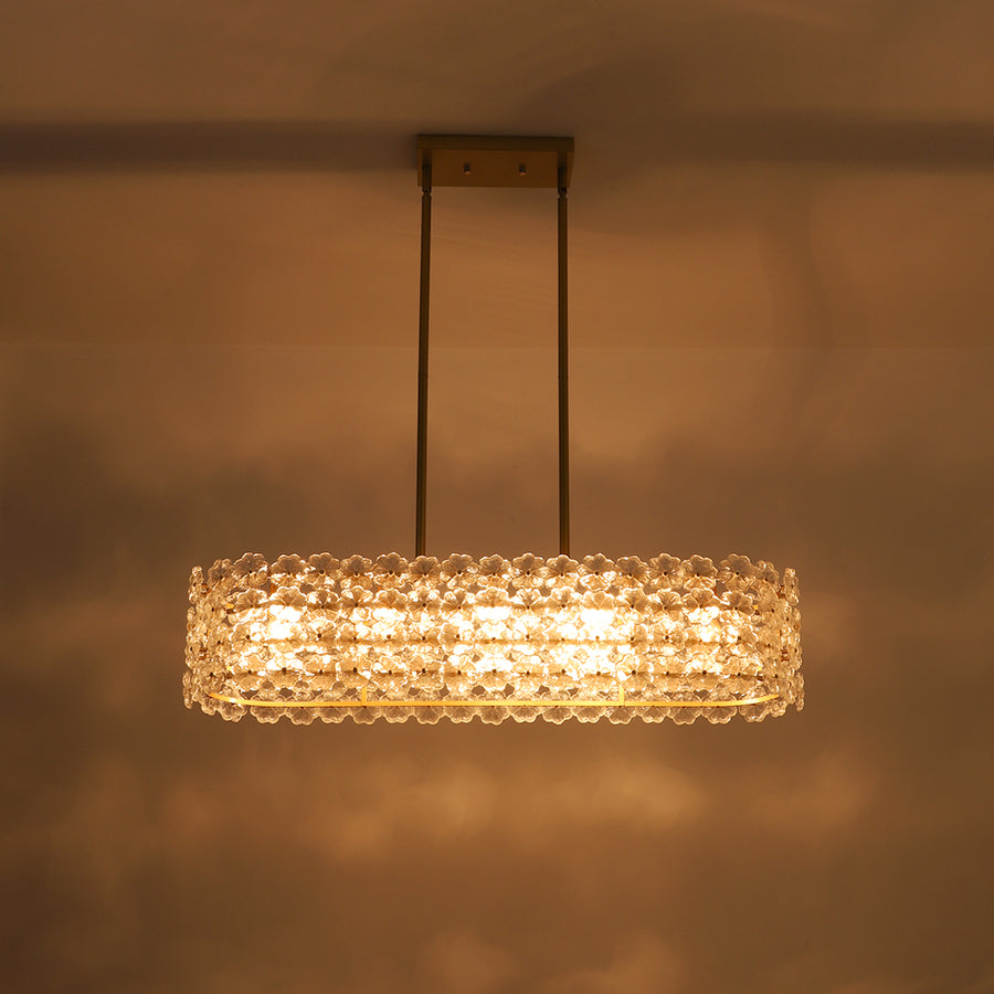French Luxe Glass Flower Wide Cage Kitchen Island Pendant
