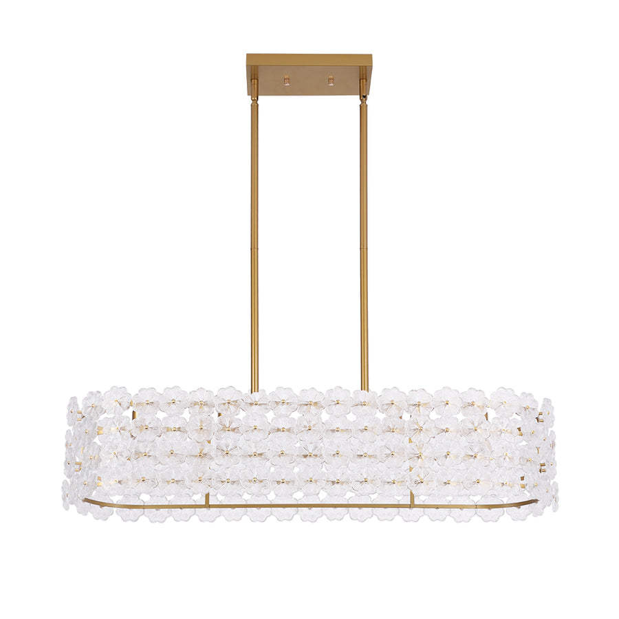 French Luxe Glass Flower Wide Cage Kitchen Island Pendant