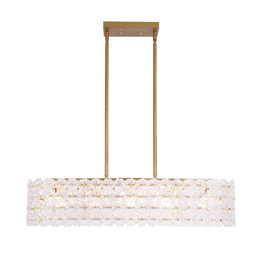 French Luxe Glass Flower Wide Cage Kitchen Island Pendant