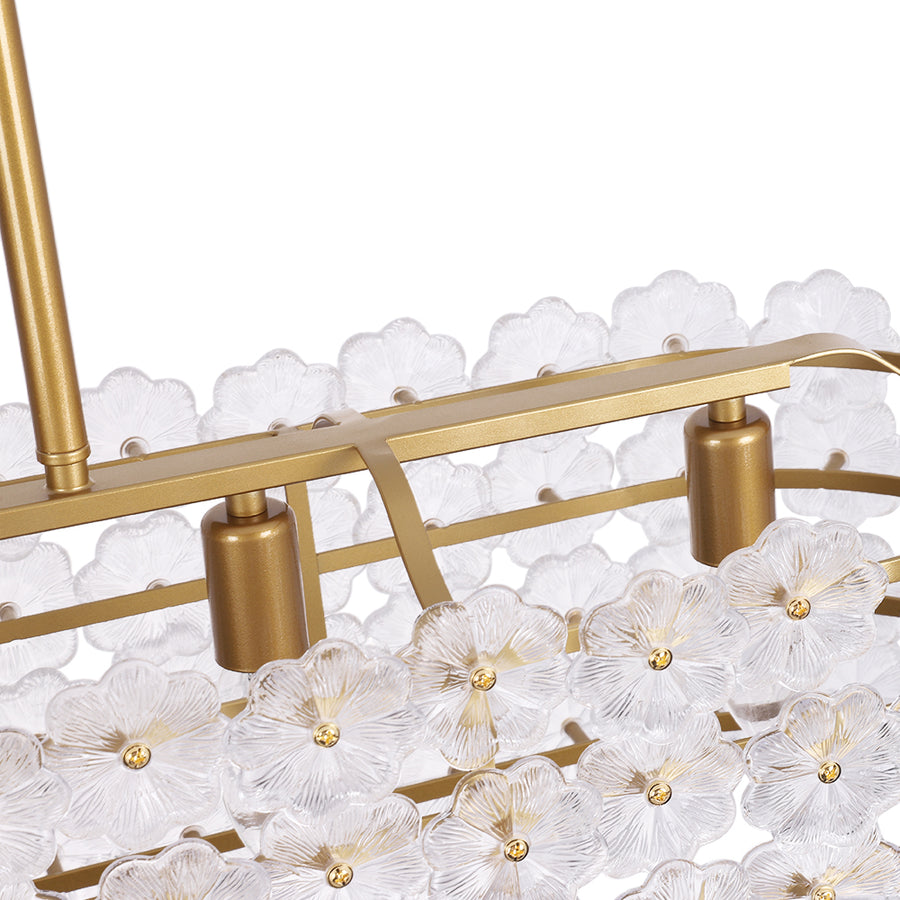French Luxe Glass Flower Wide Cage Kitchen Island Pendant