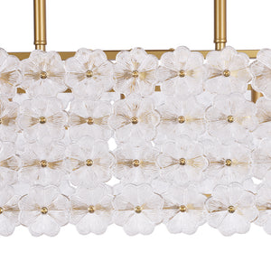French Luxe Glass Flower Wide Cage Kitchen Island Pendant