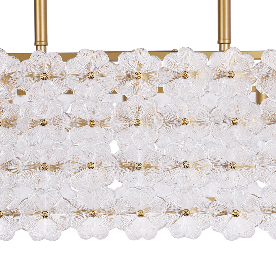 French Luxe Glass Flower Wide Cage Kitchen Island Pendant