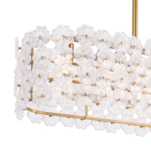 French Luxe Glass Flower Wide Cage Kitchen Island Pendant