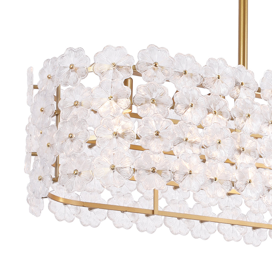 French Luxe Glass Flower Wide Cage Kitchen Island Pendant