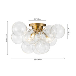 Brass Glass Globe Cluster Bubble Semi-Flush Mount