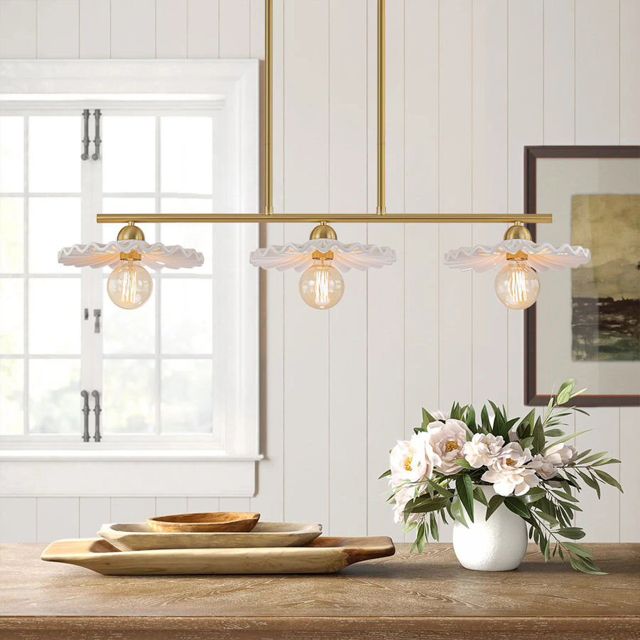 Classic Ceramic Brass 3-Light Kitchen Island Pendant Chandelier