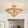 Load image into Gallery viewer, Diamond Vintage Brass Textured Glass Cage Ceiling Light
