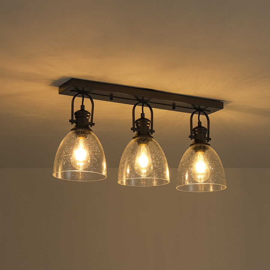 Farmhouse Dual Mount Seeded Glass Linear Ceiling Light