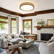 Load image into Gallery viewer, Farmhouse Walnut Dimmable LED Round Flush Mount Light
