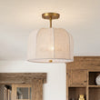 Load image into Gallery viewer, French Country Beige Linen Pleated Drum Cage Semi Flush
