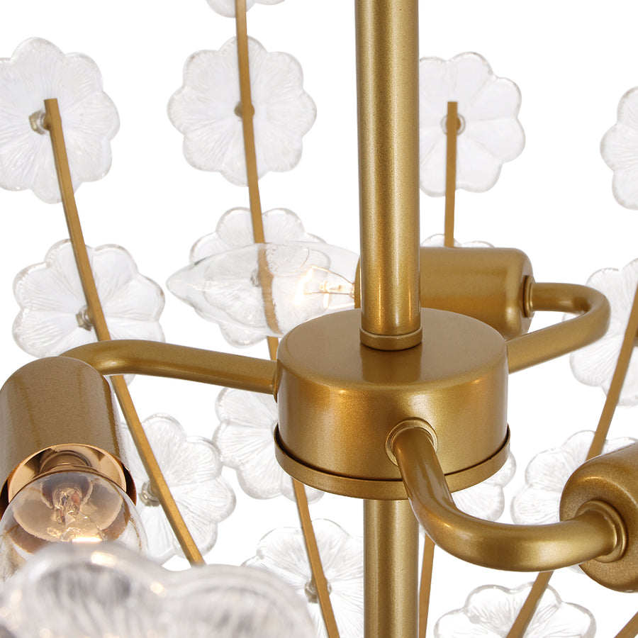 Glam Glass Flower Vine Gold Cage Semi Flush Ceiling Light