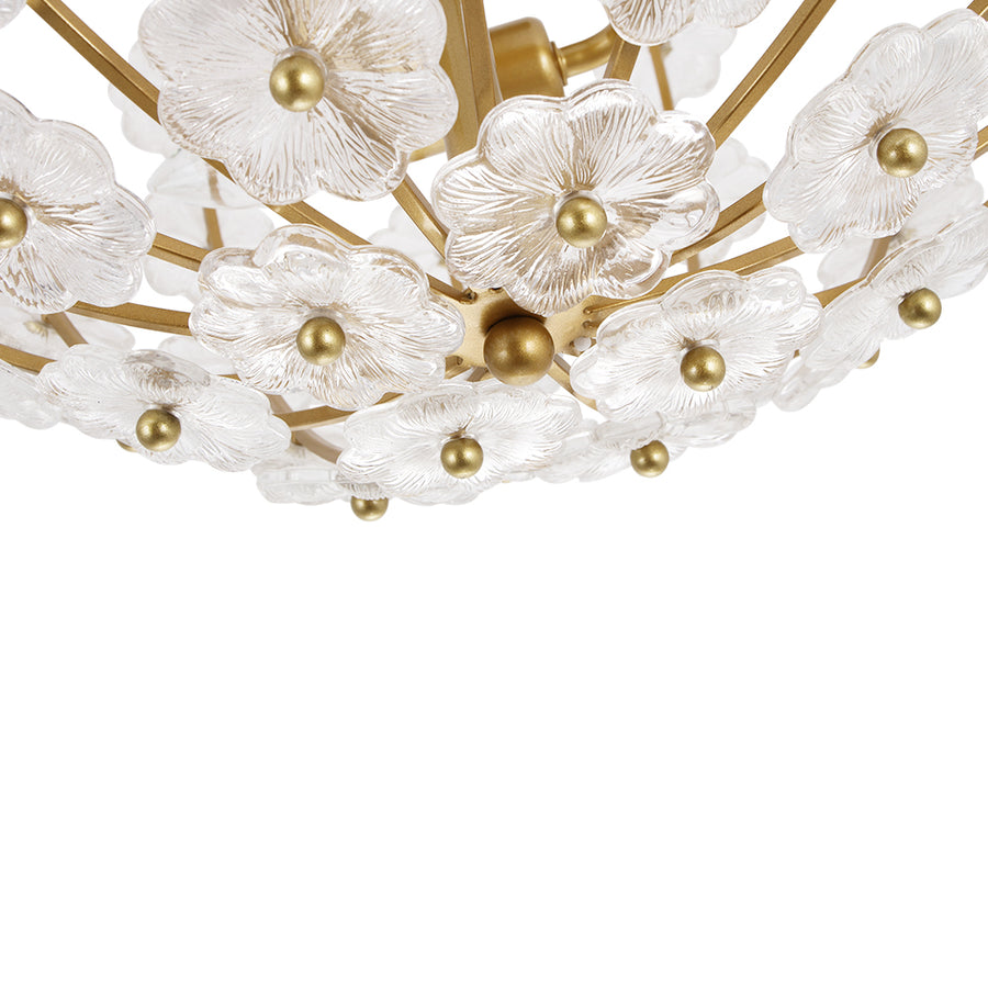 Glam Glass Flower Vine Gold Cage Semi Flush Ceiling Light