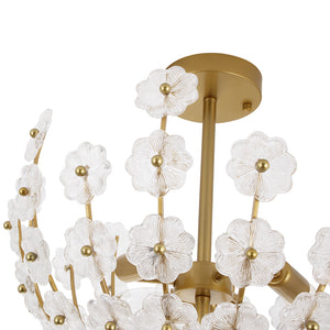 Glam Glass Flower Vine Gold Cage Semi Flush Ceiling Light