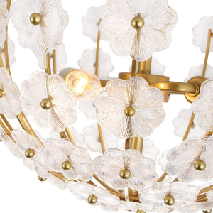 Glam Glass Flower Vine Gold Cage Semi Flush Ceiling Light