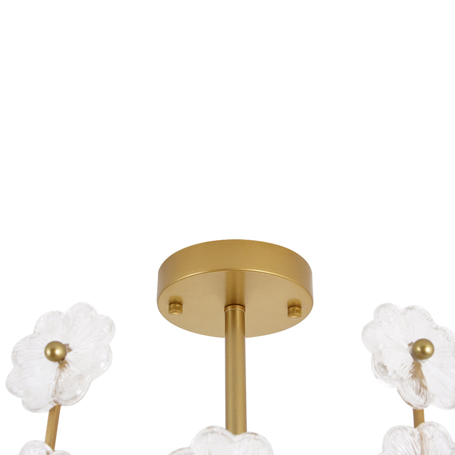 Glam Glass Flower Vine Gold Cage Semi Flush Ceiling Light