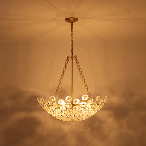 Glam Vintage Glass Flower Vine Gold Wide Basin Chandelier