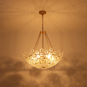 Glam Vintage Glass Flower Vine Gold Wide Basin Chandelier