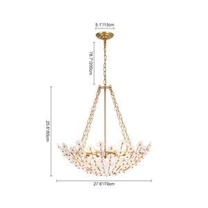 Glam Vintage Glass Flower Vine Gold Wide Basin Chandelier