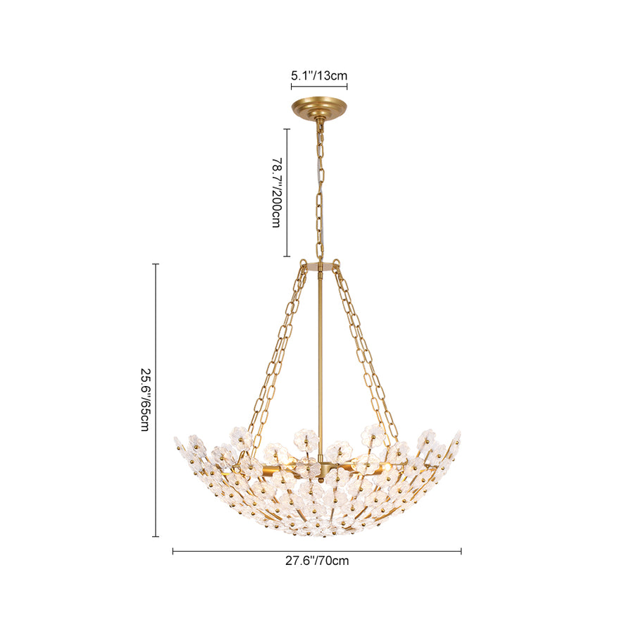 Glam Vintage Glass Flower Vine Gold Wide Basin Chandelier