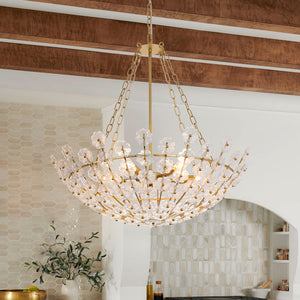 Glam Vintage Glass Flower Vine Gold Wide Basin Chandelier