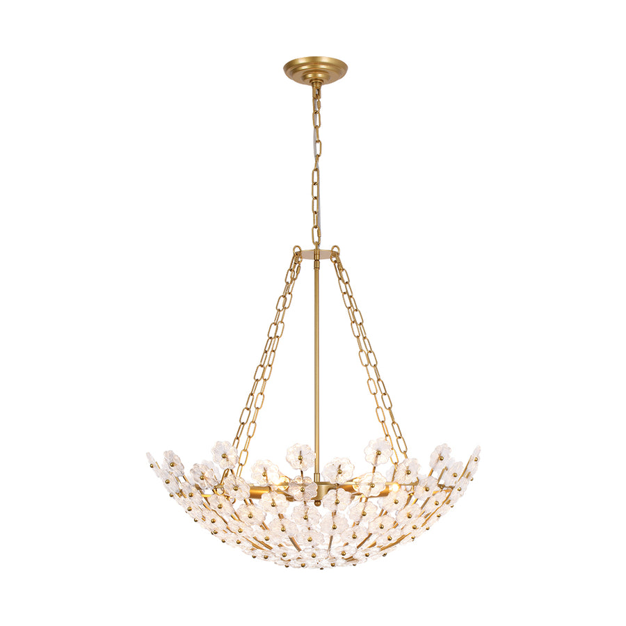 Glam Vintage Glass Flower Vine Gold Wide Basin Chandelier