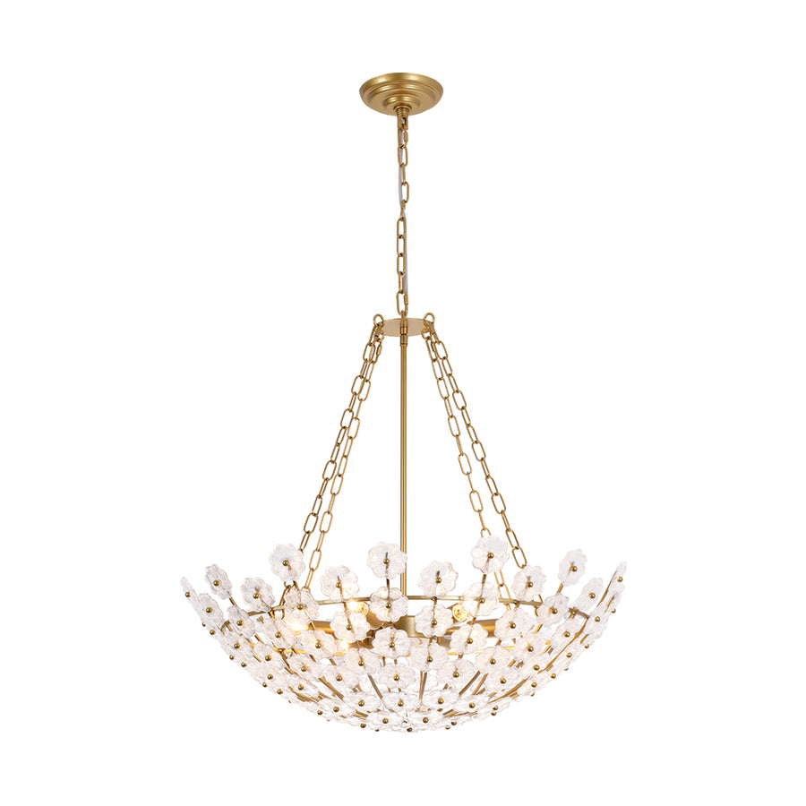 Glam Vintage Glass Flower Vine Gold Wide Basin Chandelier