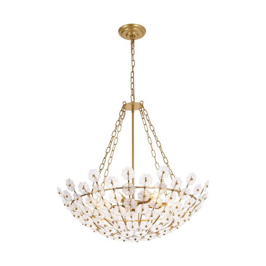 Glam Vintage Glass Flower Vine Gold Wide Basin Chandelier