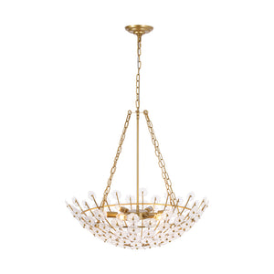 Glam Vintage Glass Flower Vine Gold Wide Basin Chandelier