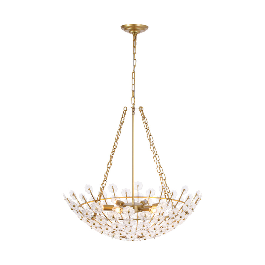 Glam Vintage Glass Flower Vine Gold Wide Basin Chandelier