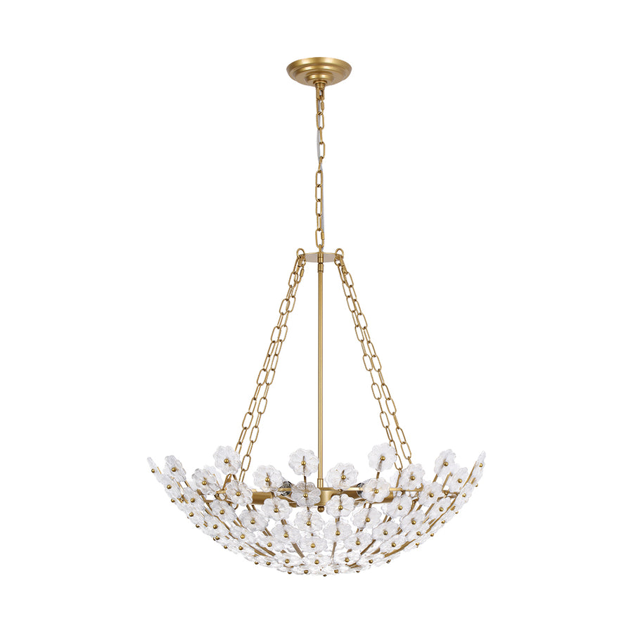Glam Vintage Glass Flower Vine Gold Wide Basin Chandelier