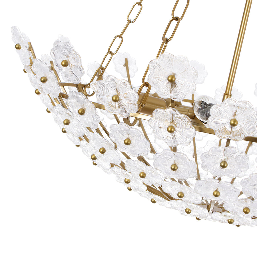 Glam Vintage Glass Flower Vine Gold Wide Basin Chandelier