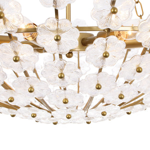 Glam Vintage Glass Flower Vine Gold Wide Basin Chandelier