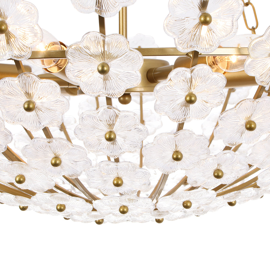 Glam Vintage Glass Flower Vine Gold Wide Basin Chandelier
