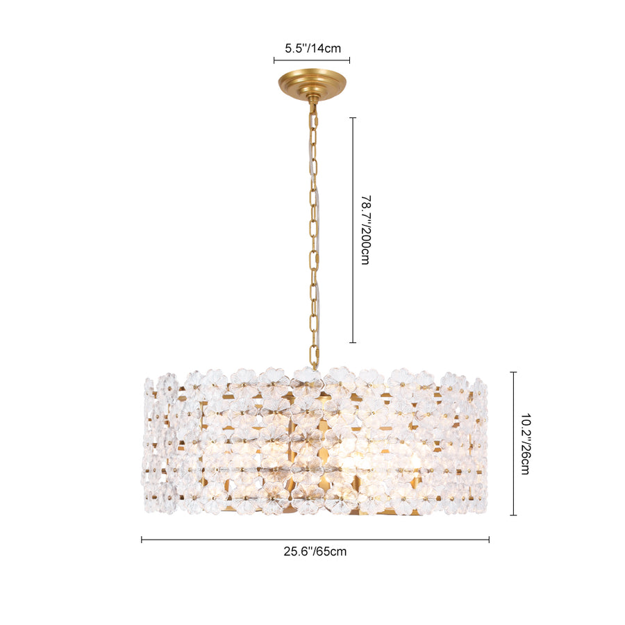 French Country Luxe Glass Flower Round Drum Cage Chandelier