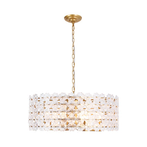 French Country Luxe Glass Flower Round Drum Cage Chandelier