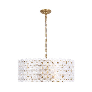 French Country Luxe Glass Flower Round Drum Cage Chandelier