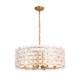French Country Luxe Glass Flower Round Drum Cage Chandelier
