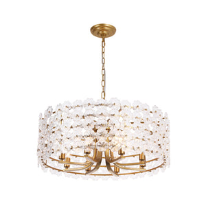 French Country Luxe Glass Flower Round Drum Cage Chandelier