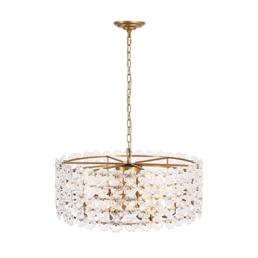 French Country Luxe Glass Flower Round Drum Cage Chandelier