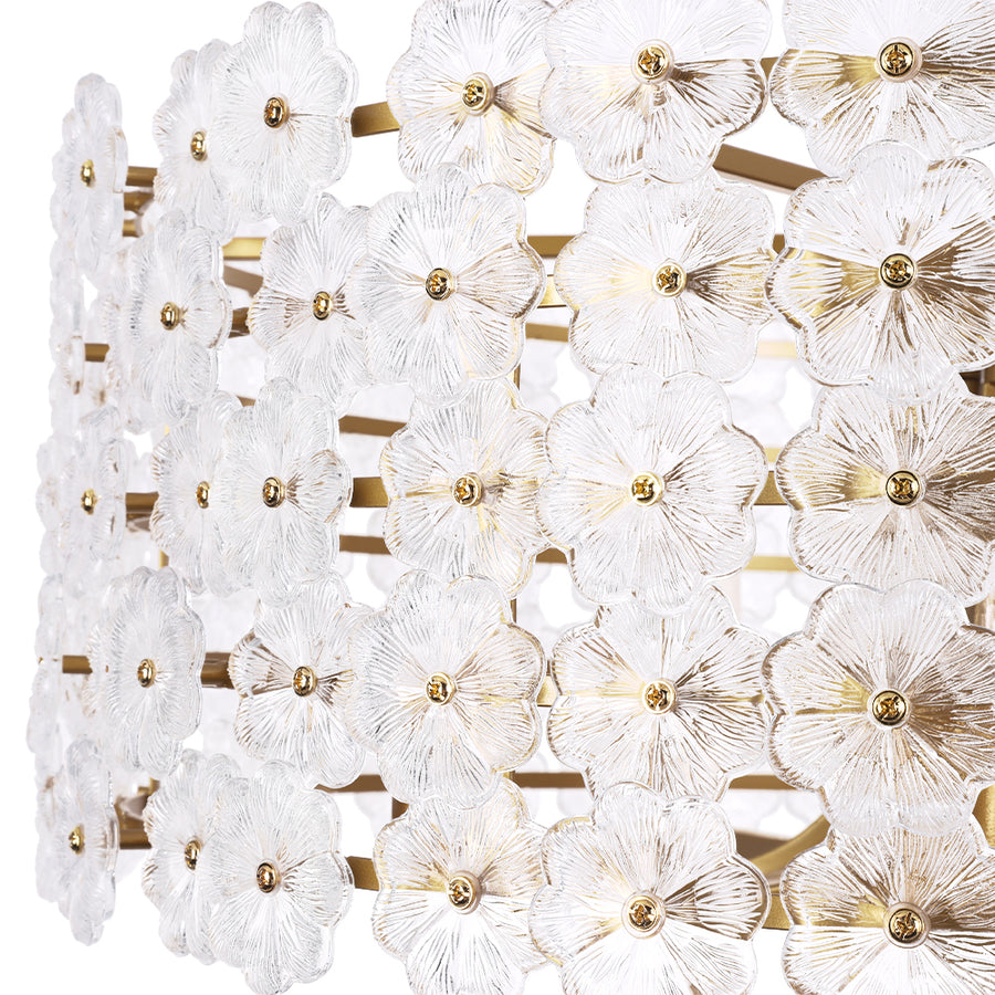 French Country Luxe Glass Flower Round Drum Cage Chandelier