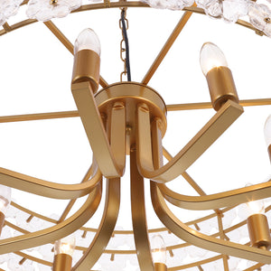 French Country Luxe Glass Flower Round Drum Cage Chandelier
