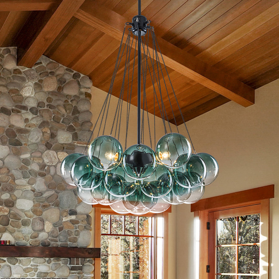 Cluster Colored Tinted Glass Globe Bubble Chandelier