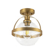 Load image into Gallery viewer, Mid-Century Brass Single Clear Glass Globe Ceiling Light

