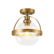 Load image into Gallery viewer, Mid-Century Brass Single Clear Glass Globe Ceiling Light
