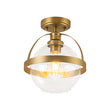 Load image into Gallery viewer, Mid-Century Brass Single Clear Glass Globe Ceiling Light
