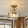 Load image into Gallery viewer, Mid-Century Brass Single Clear Glass Globe Ceiling Light
