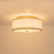 Load image into Gallery viewer, 20" Mid-Century Brass White Fabric Round Drum Ceiling Light
